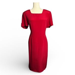 NWT Talbots 100% Silk Classic Red Midi Dress Size 12